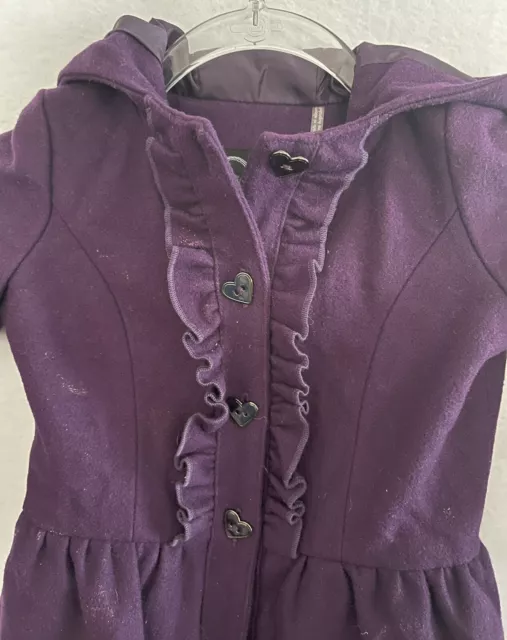 Love, Lilah Coat Girls 3T Toddler Purple Heart Buttons Ruffle Accents 2