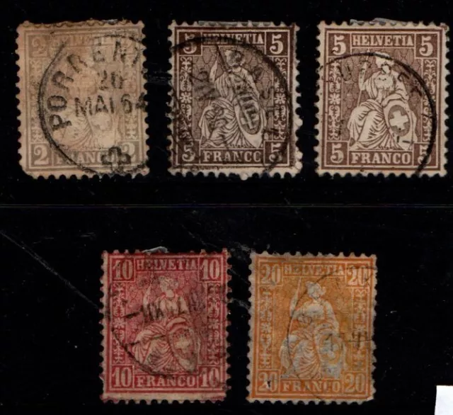 Switzerland 1862 selection to 20c  SG54, 56a, 61-62 Used