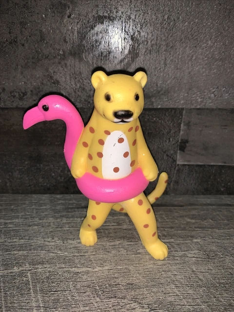 ANKYO Party Animals CHEETAH in PINK FLAMINGO Floaty Toy Figure Cake Topper 4.5"