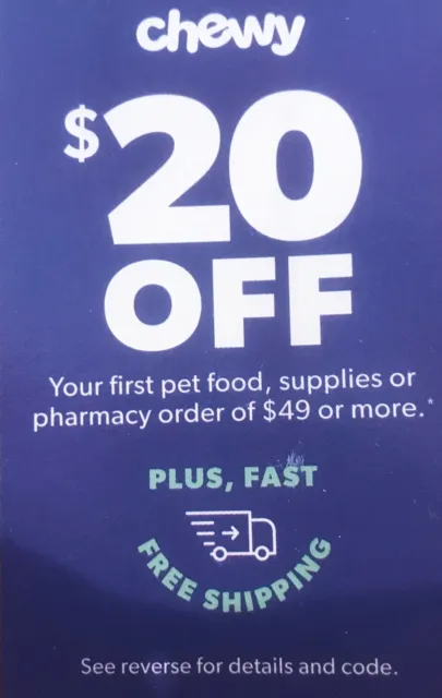 CHEWY: $20 Off $49 Purchase -Discount Card (9/30/23)