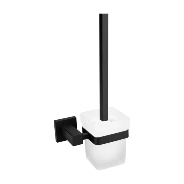 ACA Bath Square Wall Mount Toilet Brush Glass Cup Black Stainless Steel Holder