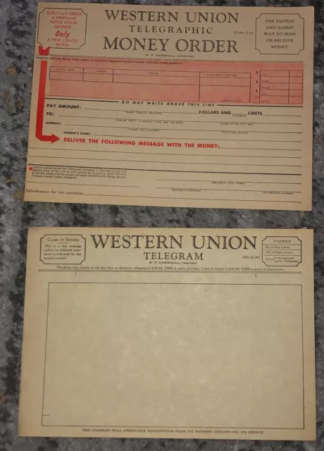 Western Union Telegram & Money Order Sheets Set Vintage Original 1960 NOS Unused