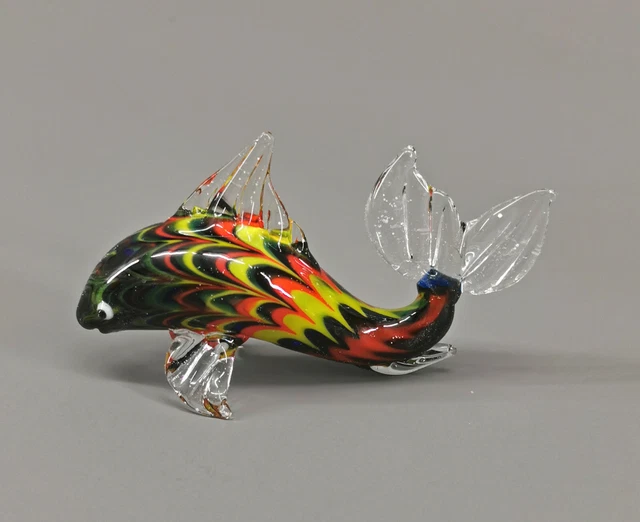 9912172-x Miniatura Vetro Figura Pesce Delfino Nero Rot Giallo L6cm Mundgeblasen