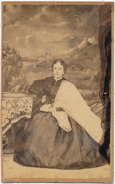 1880c Ritratto Gentildonna Vedova Arming Carte de visite CDV Fotografia