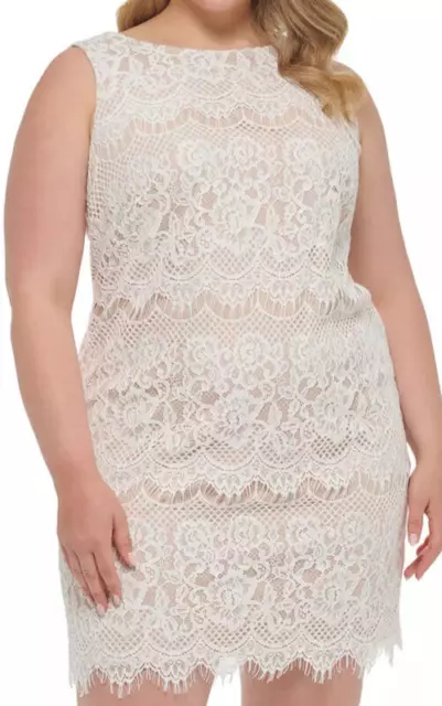JESSICA HOWARD Shift Dress Plus Size 16W Ivory Beige Allove Lace NWT $99 2