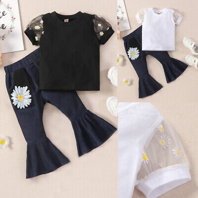 Toddler Girls Clothes Set Outfit Short Sleeve T-Shirt Top+Floral Flare Pants