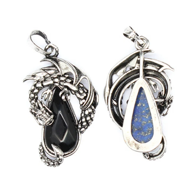 Natural Dragon Crystal Pendant Necklace Gem Stone Quartz Oval Man Women Healing 2