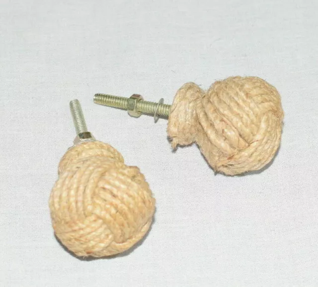 Hand-crafted Jute Rope Nautical Cabinet Knot Knobs Drawer Pulls Set Of 2 style 2