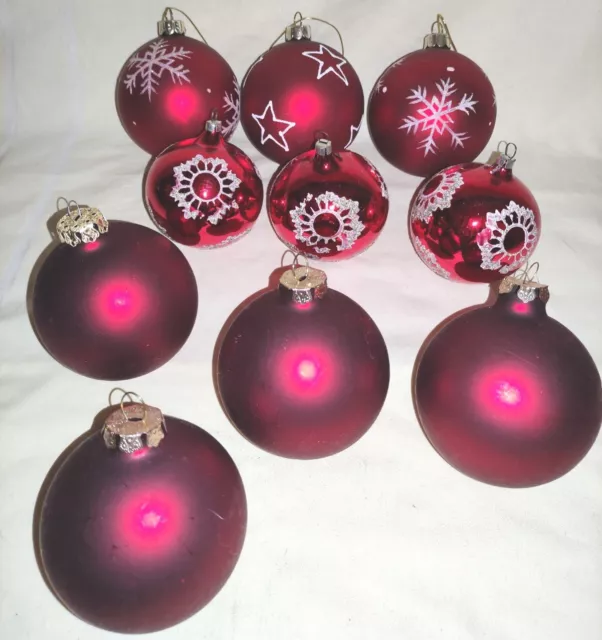 10 X Alte Glas Weihnachtskugeln Christbaumschmuck * Rot + Silber-Glitter * Schön