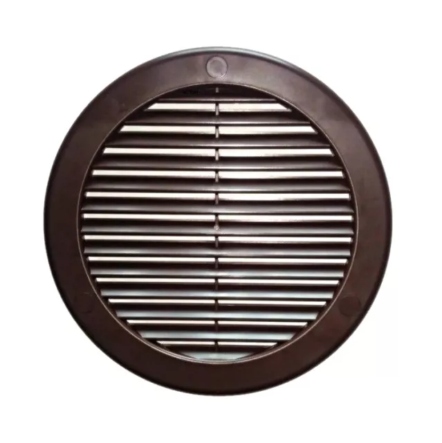 Brown Round Air Vent Grille with Fly Screen Flange and Screw Covers Duct Cover