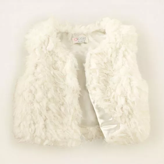 euc TCP Childrens Place FAUX FUR VEST Biscuit Off White Ivory Silk Girls M 7 8