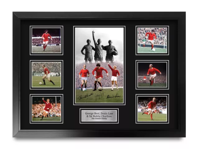 Man Utd Holy Trinity Signed Large A2 Framed Printed Autograph Memorabilia Gift