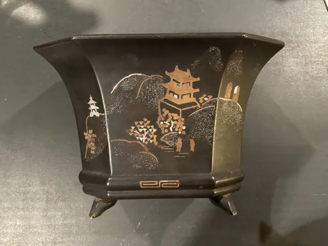 Japanese Vase Antique Hand Painted Design Sqaure Rectangle Shape