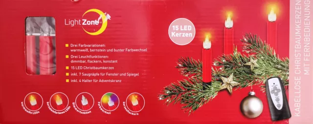 15 x Kabellose LED Weihnachtskerzen Kerzen Lichterkette Fernbedienung rot