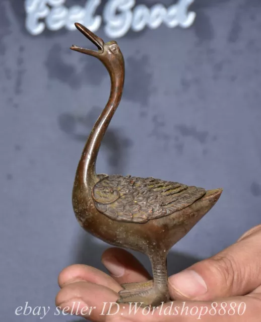 4.8" Old Chinese Purple Bronze Dynasty Goose incense burner Censer Statue