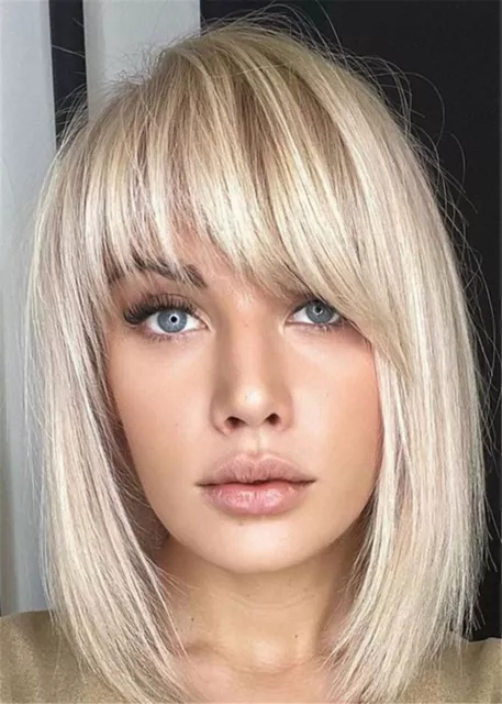 Medium Light Blond Hairstyles Women's Natural Straight 100% Human Hair Wig 12 In Medium Light Blond Hairstyles Women's Natural Straight 100% Human Hair Wig 12 In