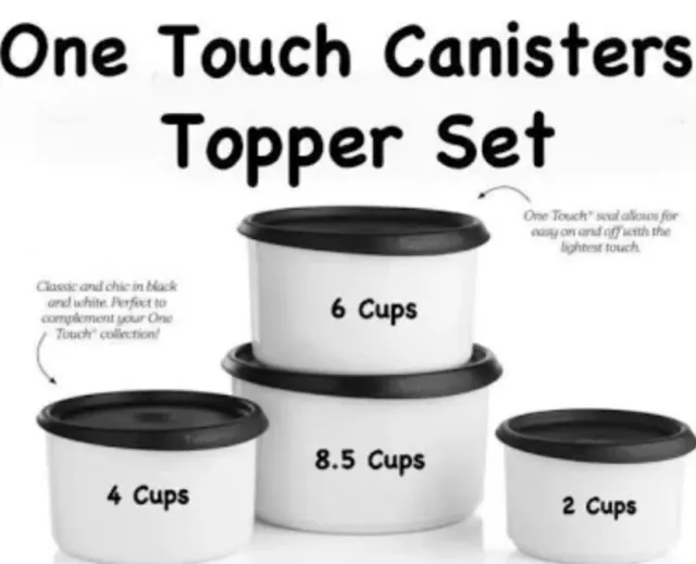 Tupperware Classic One Touch 8 PC Canister Black Seals Set 4 Large & 4 Toppers 3