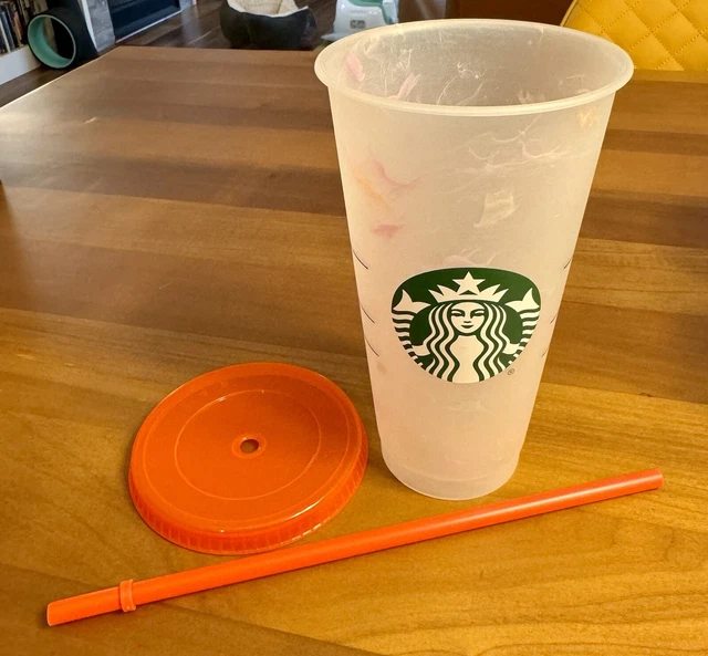 Starbucks 2021 Summer Color Changing Swirl 24 oz Reusable Cold Cup Orange Lid