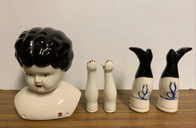 Vintage Antique China Doll Body Parts Head Arms Legs marked JK Lot of 5 Pc