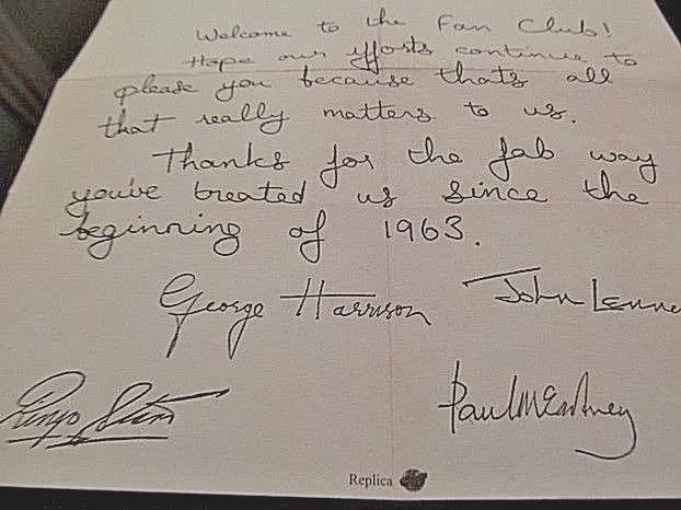 FAN CLUB Letter Autographed by 4 BEATLES Paul McCartney Vintage Liverpool Music