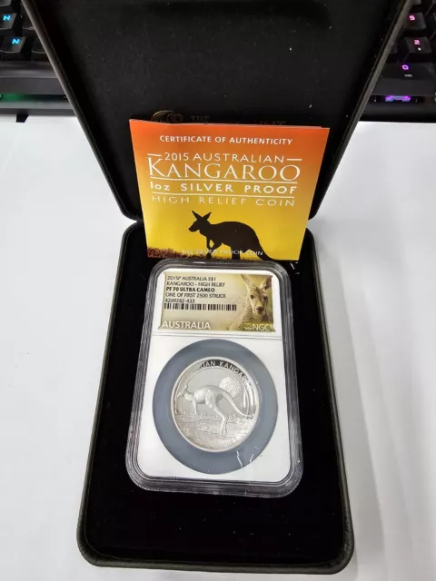 2015 P $1 Australia High Relief 1 oz Silver Kangaroo NGC PF70 one of first 2500