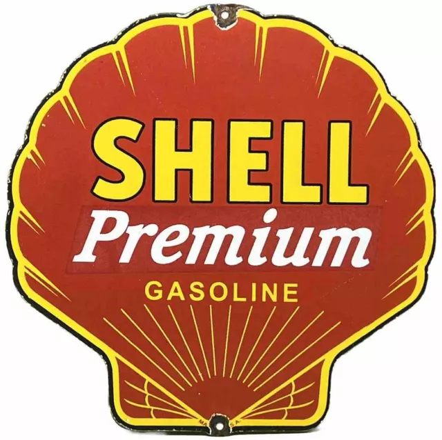 Vintage Shell Premium Gasoline Porcelain Sign Gas Station Pump Plate Motor Oil