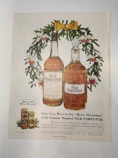 Old Forester Kentucky Bourbon Whiskey 1950 Vintage Christmas Print Ad