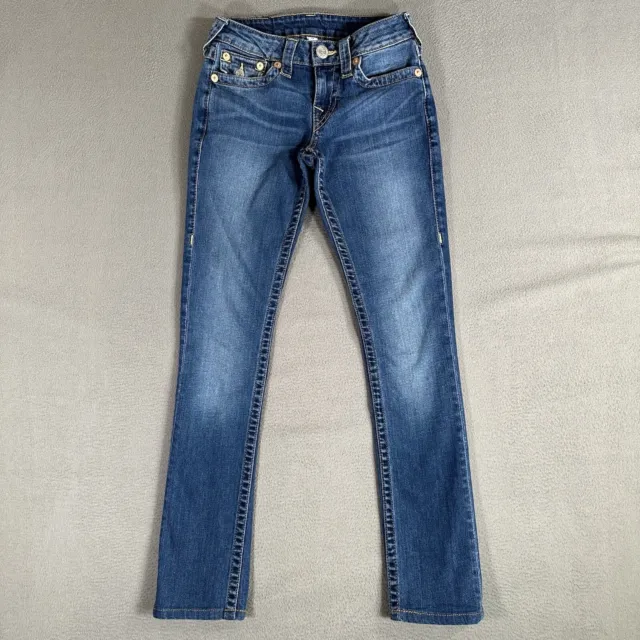 True Religion Jeans Womens 24 Blue Denim Slim Straight W/ Flaps BKYM