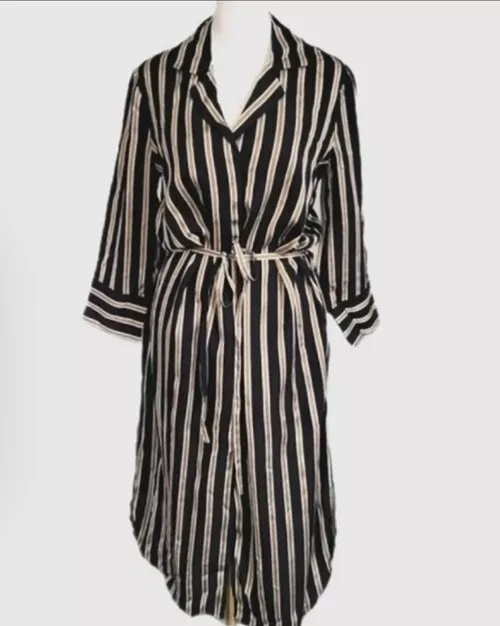 NWT 7 For All Mankind Button Front Shirt Dress, Black Striped Midi Dress $325 3