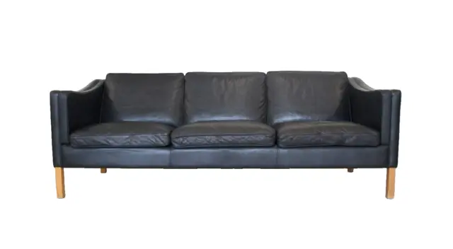 Mid Century Danish ( Stouby ) Black Leather 3  Seater Sofa