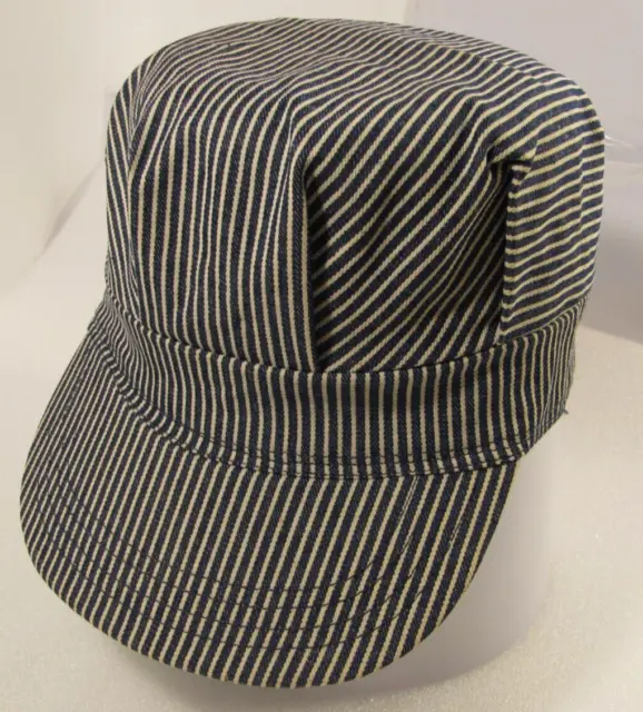 Train Conductor Hat Blank No Logo Blue Snaps Railroad Engineer Cap USA Men Vtg