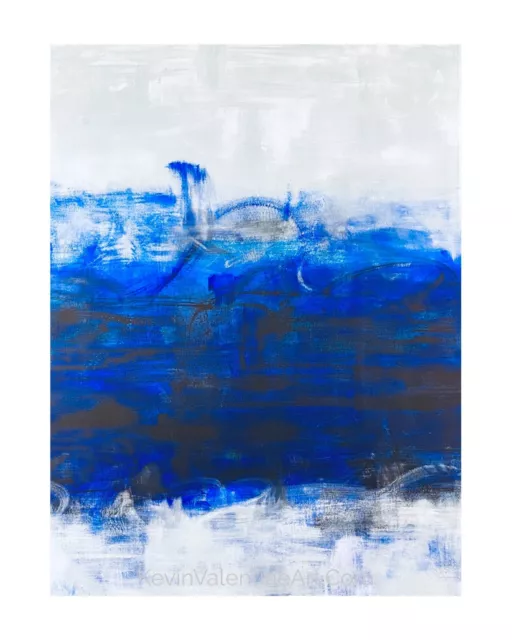 K. VALENTINE Large Blue Abstract Expressionist Seascape Centerpiece Painting