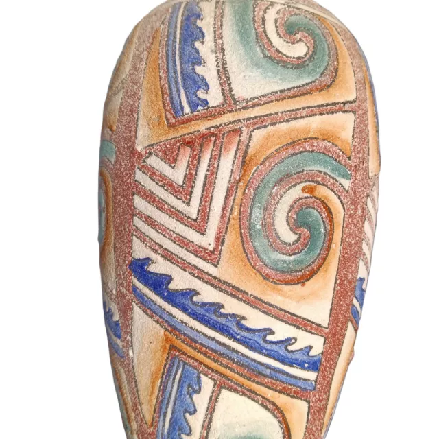 Artisan Pottery Vase  Jar Ceramic Southwest Design Cream Neutral Colors & Blue