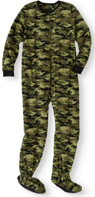 Schlafanzug Füße Fleece 134/140 Einteiler Winter warm Junge Tarnfarbe camouflage