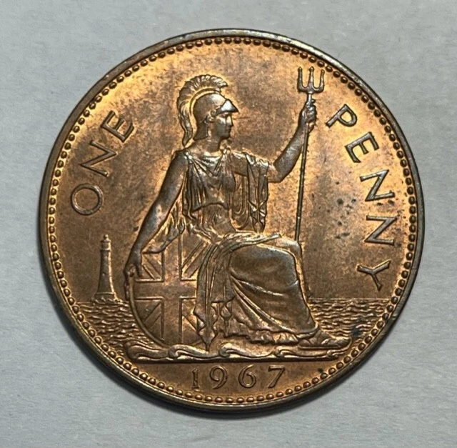 GREAT BRITAIN - Elizabeth II - One Penny - 1967 - Brilliant Uncirculated RED!
