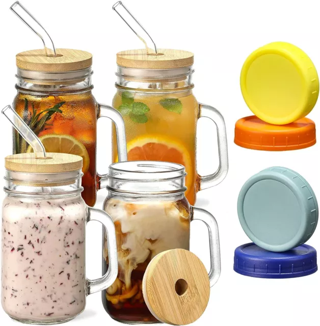 Estilo Mason Jar Mugs with Handles, Set of 6, 16 oz Glass