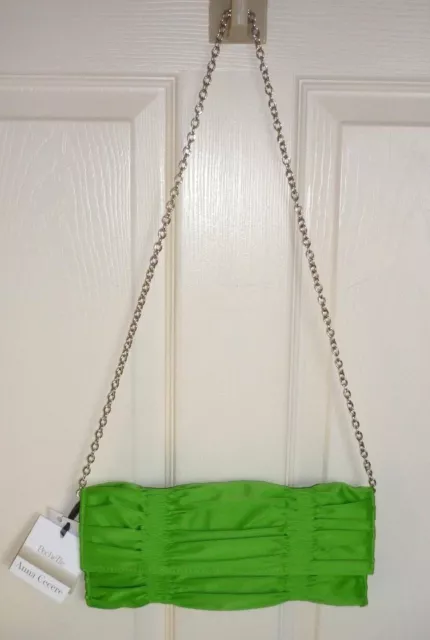 ANNA CECERE(£79RRP)BRIGHT GREEN Satin Pochette Clutch / Shoulder Bag ...