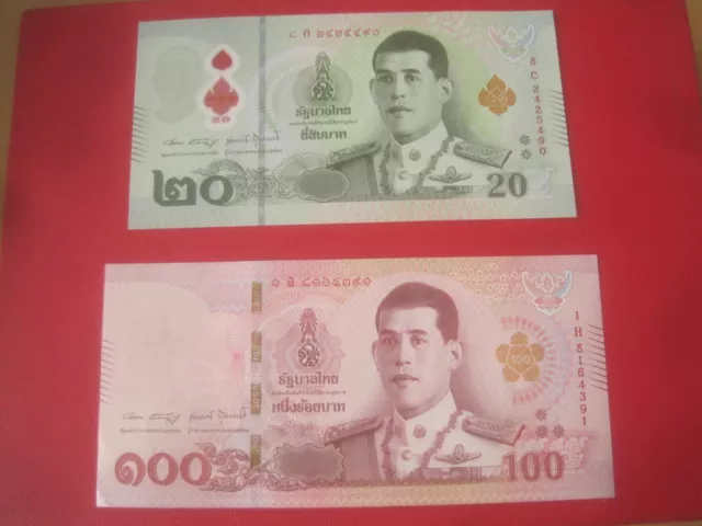 2 x Banknoten Geldscheine Thailand 100 + 20 Baht NEU!