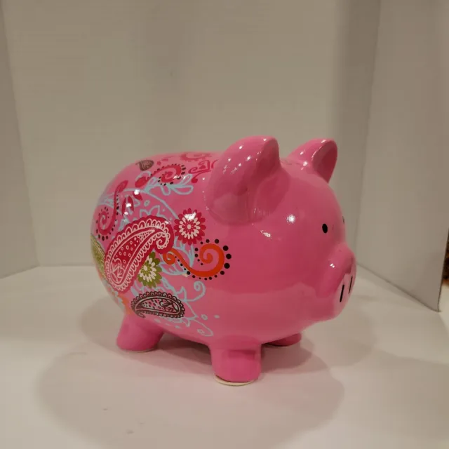 Pig Piggy Bank Pink Paisley Floral Flower Design Target Brand EUC Coin Money