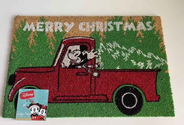 Disney Mickey Mouse Merry Christmas  Tree Truck Holiday Coir Door Mat 18x28” NEW