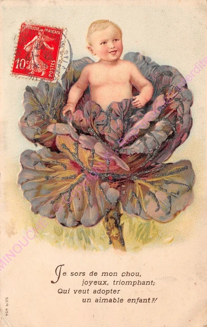 CPA Embossed I Sors de Mon Cabbage Merry Triumphant Baby ca1907