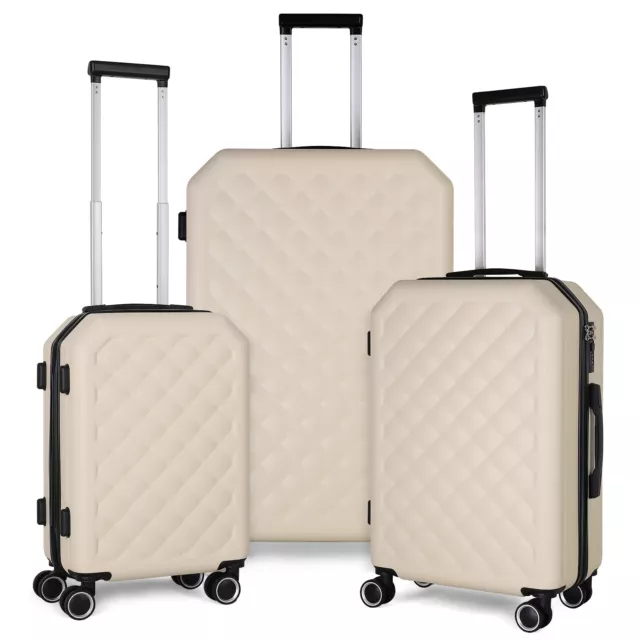 3 Piece Luggage Set Suitcase w/ Spinner Wheel,Hard Shell w/Lock (20/24/28)-Beige