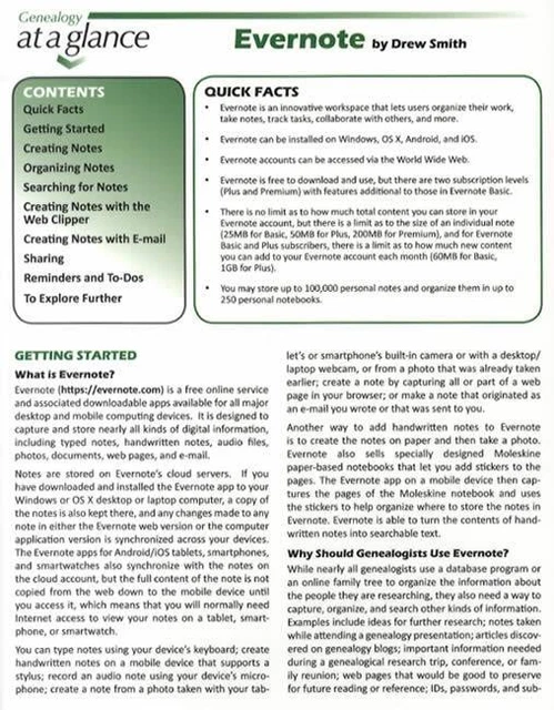 Genealogy At A Glance: Evernote - Organizing & Use Guide for Family History
