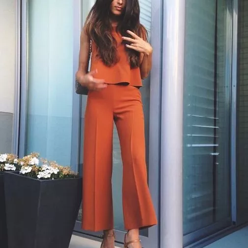 ZARA SET ORANGE Brick Cropped High Waisted Pants Trousers Top Sold