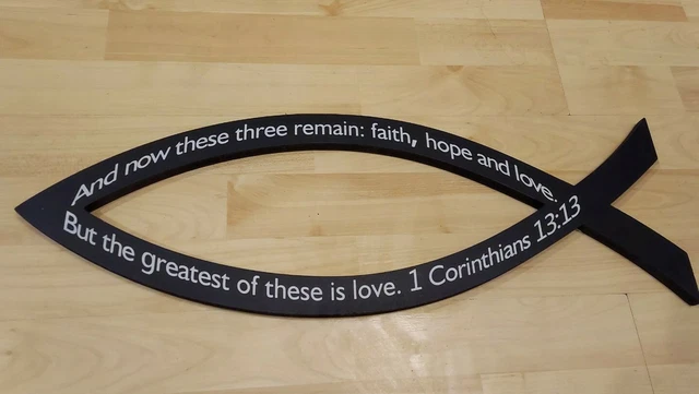 Christian Fish Symbol with Scripture Wood Wall Decor 24"x8"