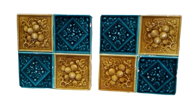 2 Pc Vintage Tile Minton's China Works Stock On Trent Made In England Porcelain