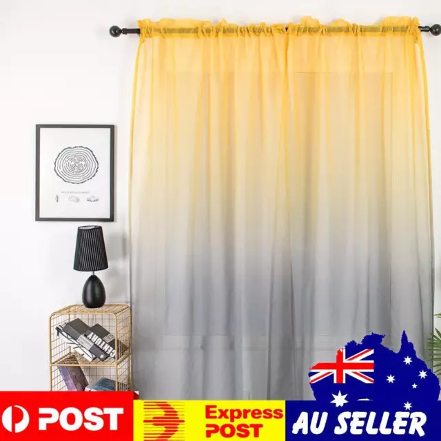Gradient Window Tulle Curtains for Living Room Sheer Drapes (Yellow Grey)