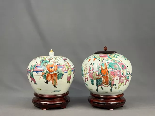 Pair of 19th Century 8” Chinese Famille Rose Porcelain Ginger Jars