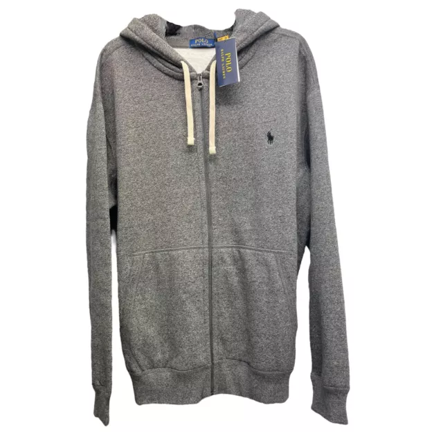 Polo Ralph Lauren Full Zip Hoodie Gray Long Sleeve Waffle Hood Sweatshirt $138