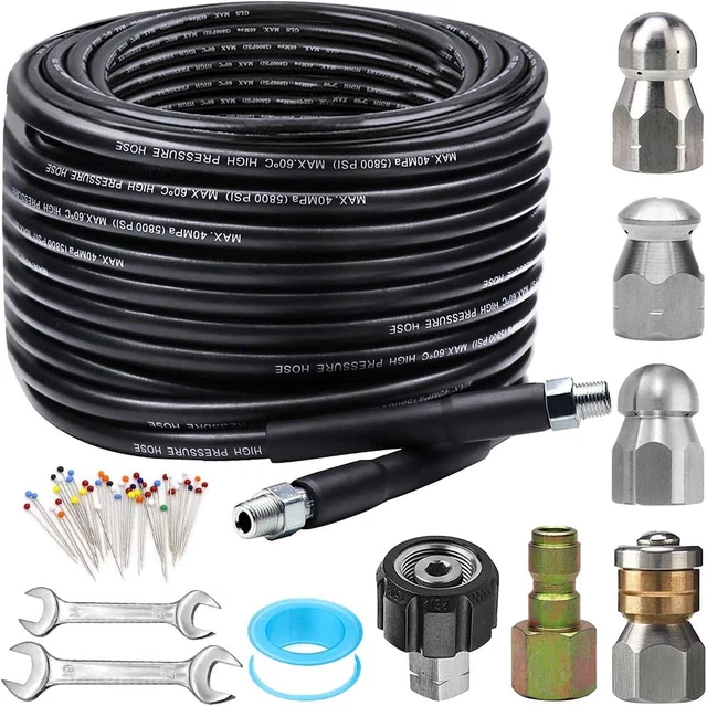 Sewer Jetter Kit for Pressure Washer 100FT, Newest 5800PSI Drain 100FT